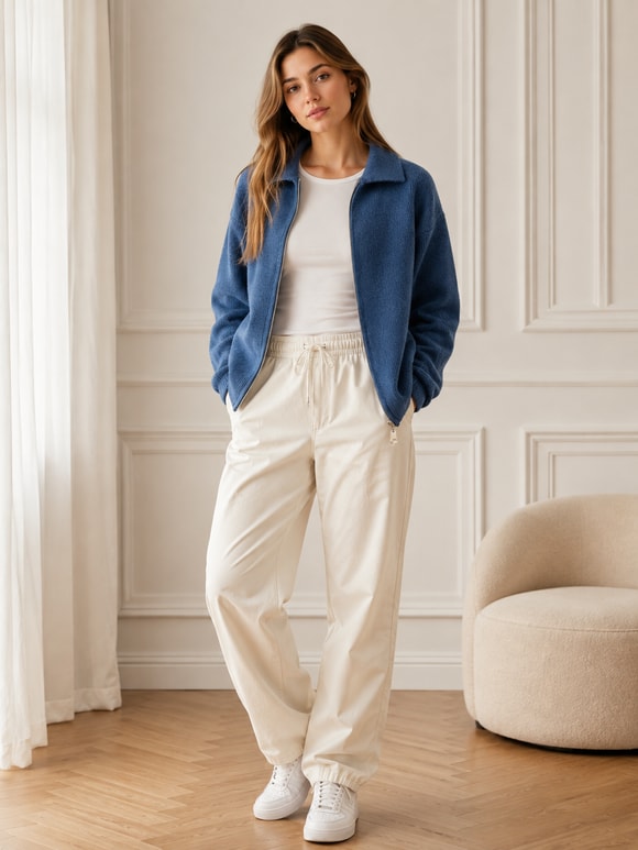 Retrobird Rosalie Oversize Polo Yaka Çift Fermuarlı Lacivert Triko Hırka