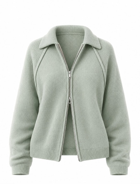 Retrobird Rosalie Oversize Polo Yaka Çift Fermuarlı Buz Mavi Triko Hırka