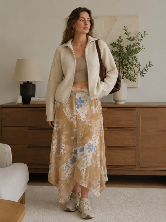 Retrobird Rosalie Oversize Polo Yaka Çift Fermuarlı Krem Triko Hırka