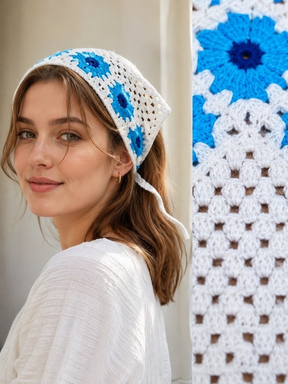 Retrobird Santorini Mavi Örgü Bandana