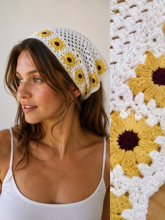 Retrobird Santorini Sarı Örgü Bandana