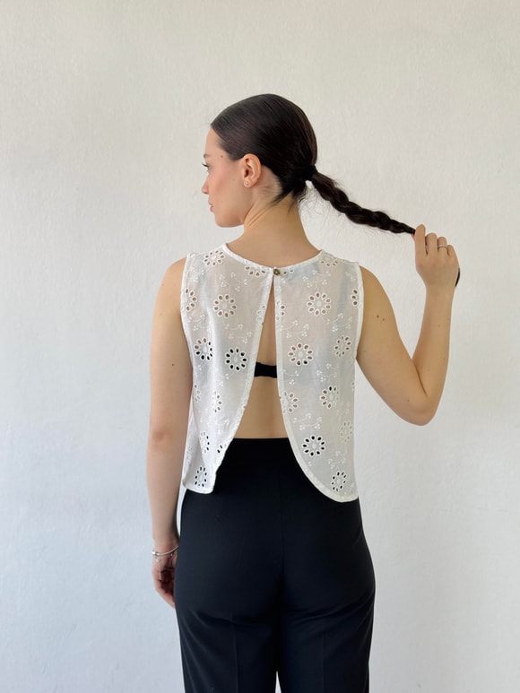 Retrobird Backless White Crop Top