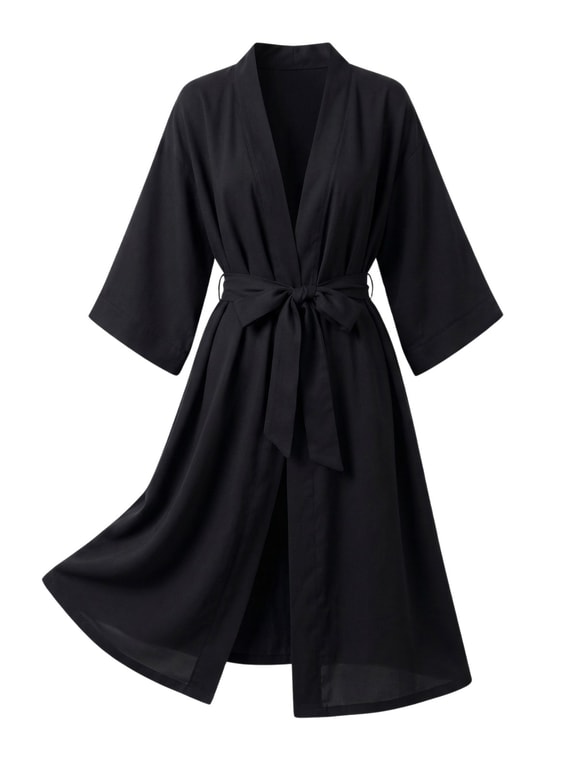 Retrobird Siyah Tasarım Uzun Kimono