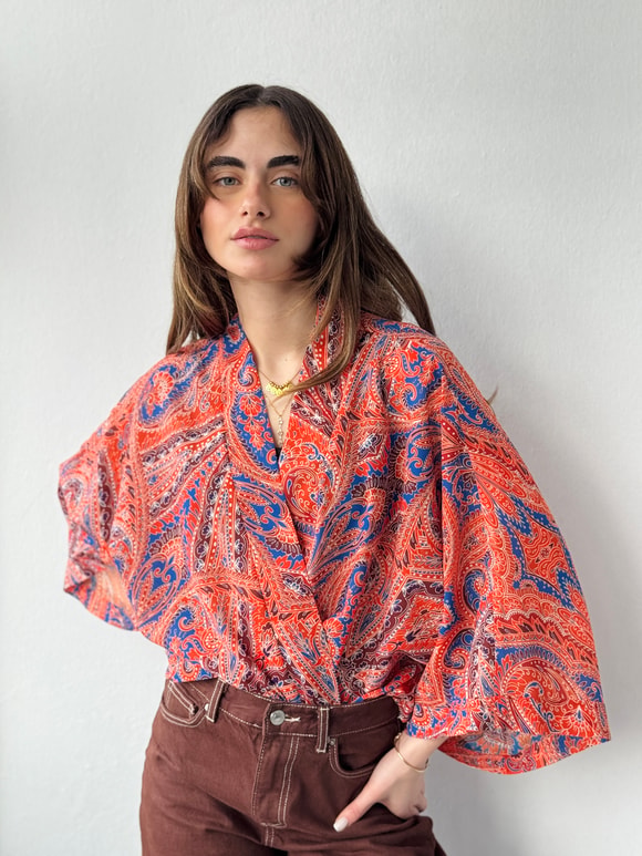 Retrobird Design Boho Pattern Coral Mini Kimono