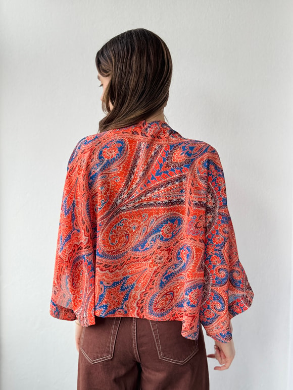 Retrobird Design Boho Pattern Coral Mini Kimono