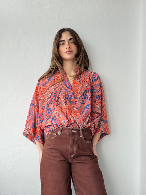 Retrobird Design Boho Pattern Coral Mini Kimono