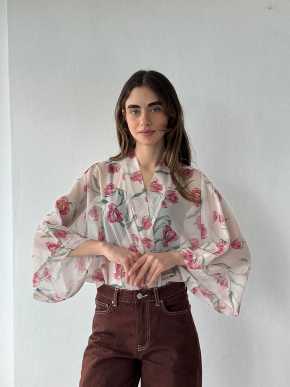 Retrobird Tasarım Boho Desen Pudra Mini Kimono