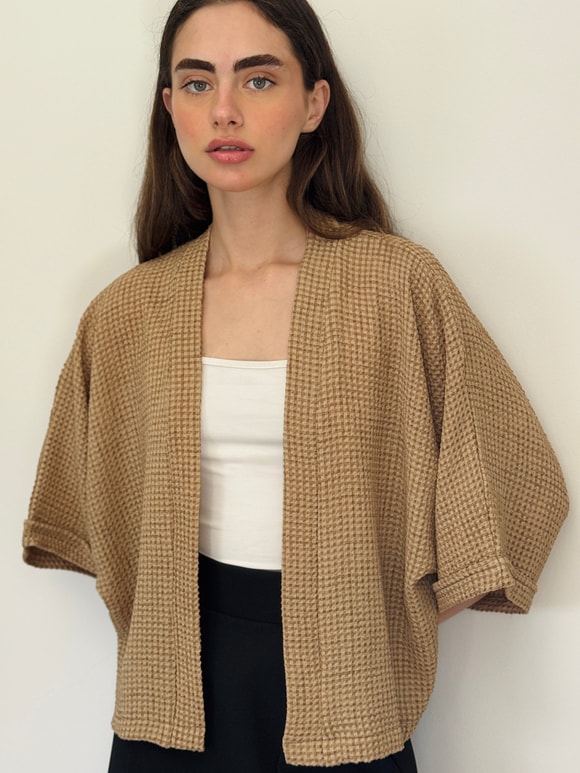 Retrobird Tasarım Kahverengi Boho Mini Kimono
