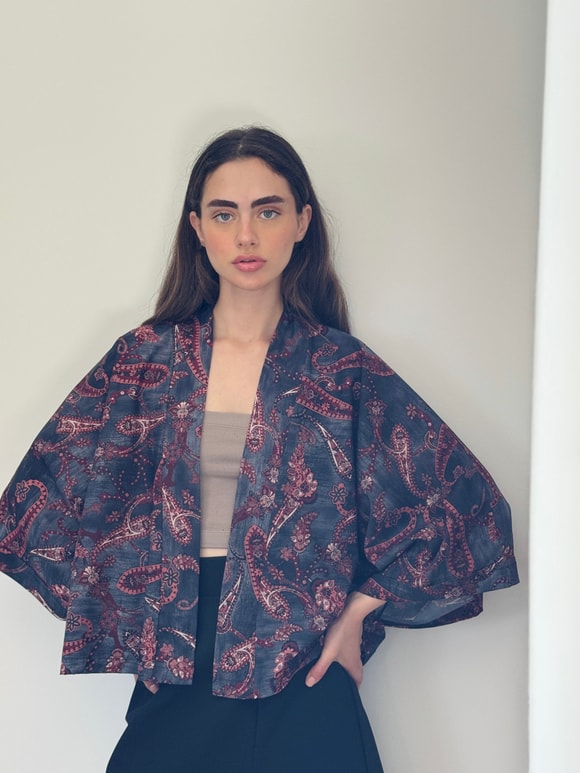 Retrobird Tasarım Mürdüm Boho Mini Kimono