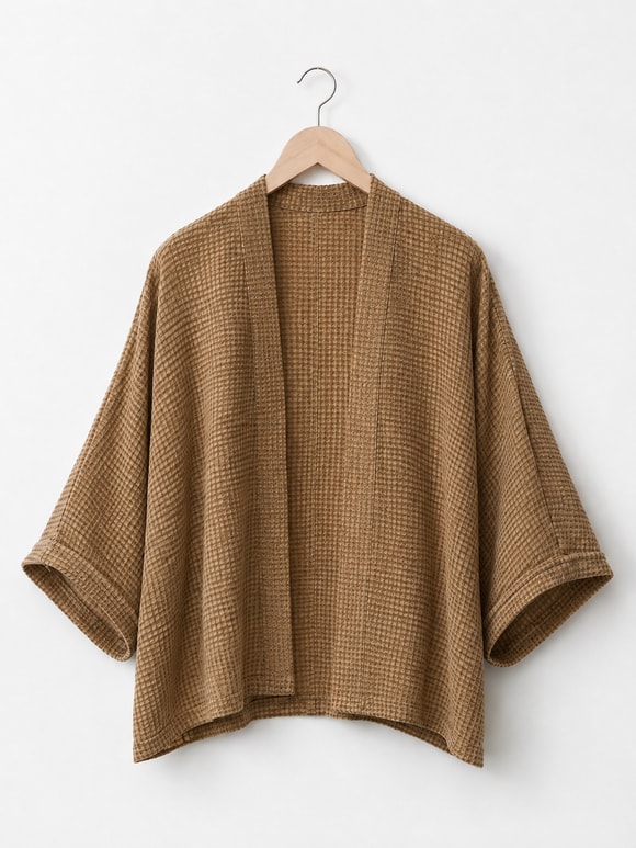 Retrobird Tasarım Kahverengi Boho Mini Kimono