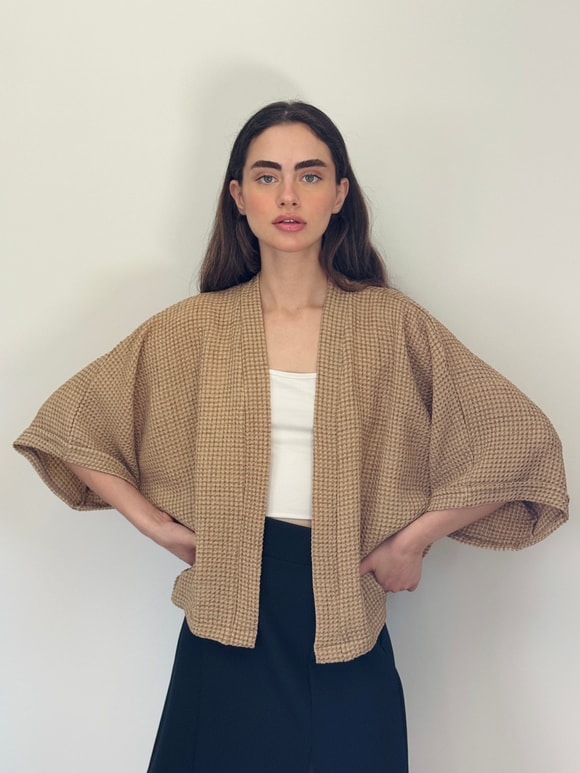Retrobird Tasarım Kahverengi Boho Mini Kimono