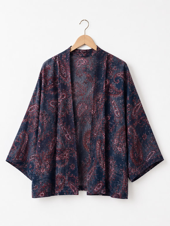 Retrobird Tasarım Mürdüm Boho Mini Kimono