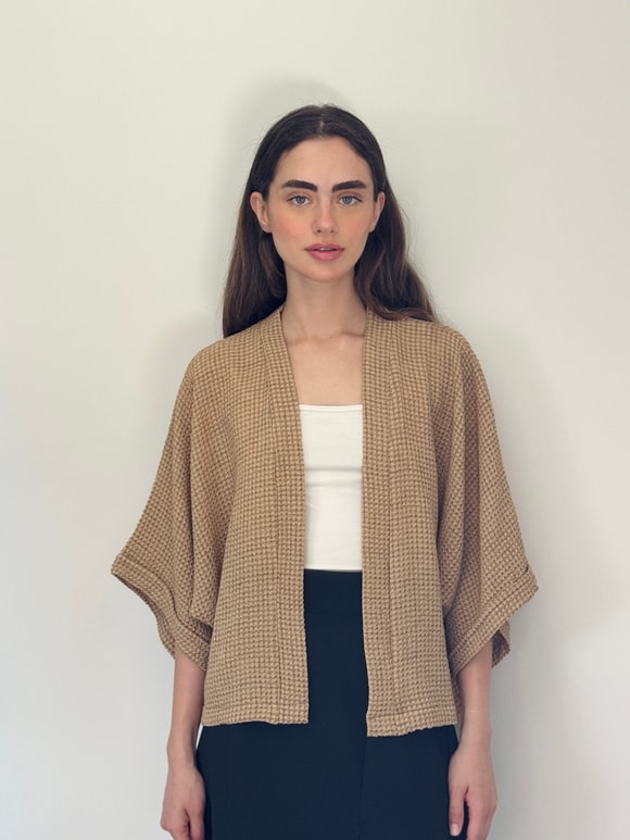 Retrobird Tasarım Kahverengi Boho Mini Kimono