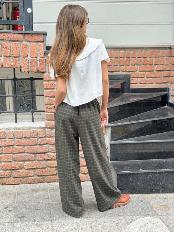 Retrobird Design Loose Cut Dark Khaki Relax Trousers