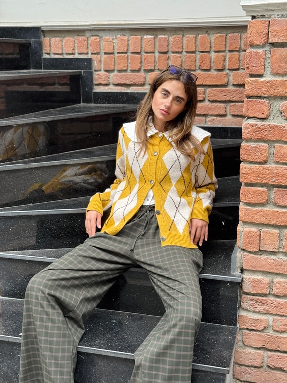 Retrobird Design Loose Cut Dark Khaki Relax Trousers