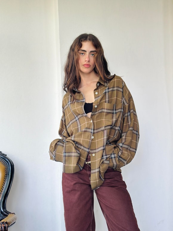 Retrobird Tasarım Boyfriend Çizgili Haki Gömlek