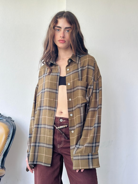 Retrobird Tasarım Boyfriend Çizgili Haki Gömlek