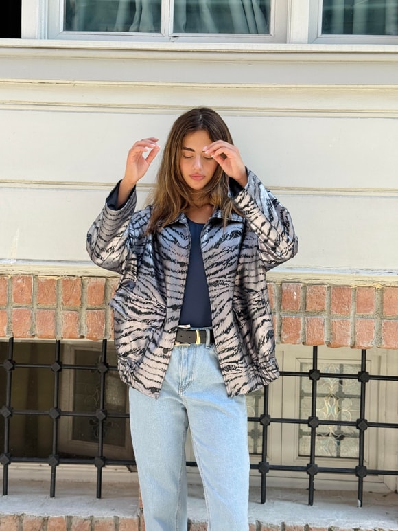 Retrobird Tasarım Gümüş Renkli Brooklyn Bomber Ceket
