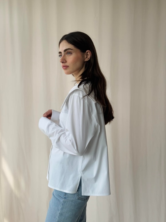 Retrobird Tasarım Dantelli Bebe Yaka Beyaz Gömlek