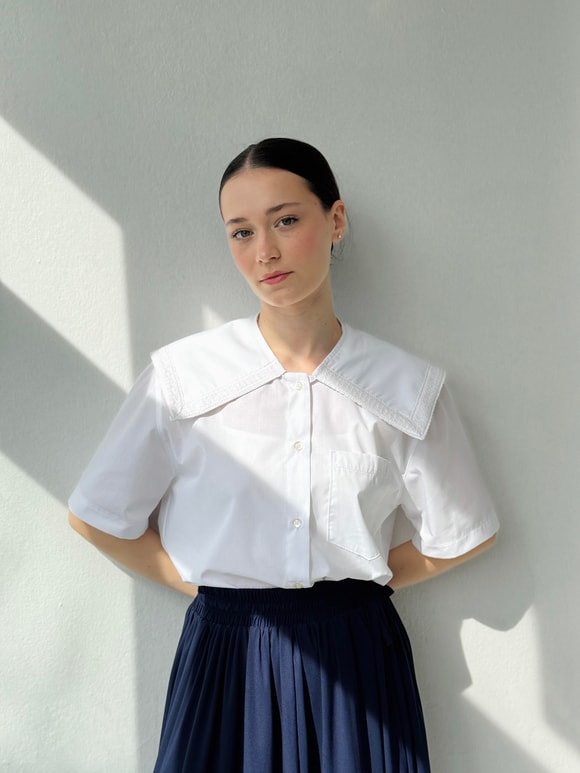 Retrobird Tasarım Dantelli Bebe Yaka Kar Beyazı Gömlek