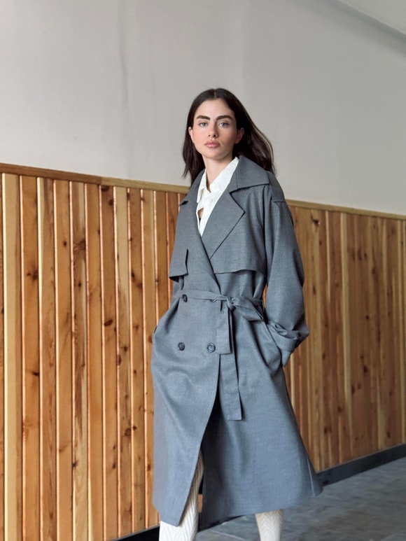 Retrobird Tasarım İngiliz Pelerin Model Füme Trenchcoat Ceket