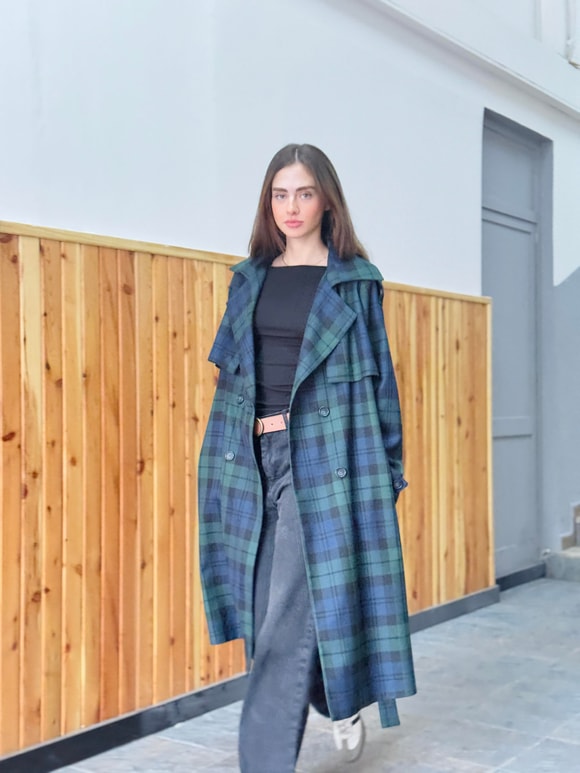 Retrobird Tasarım İngiliz Pelerin Model Yeşil Trenchcoat Ceket