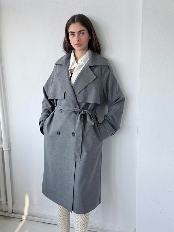 Retrobird Tasarım İngiliz Pelerin Model Füme Trenchcoat Ceket