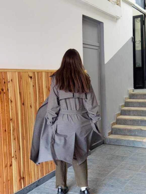 Retrobird Tasarım İngiliz Pelerin Model Duman Renkli Trenchcoat Ceket