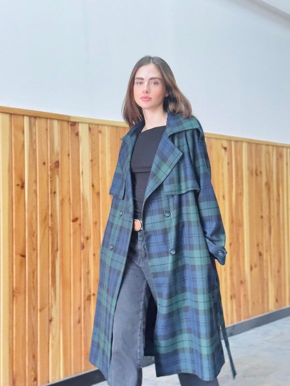 Retrobird Tasarım İngiliz Pelerin Model Yeşil Trenchcoat Ceket