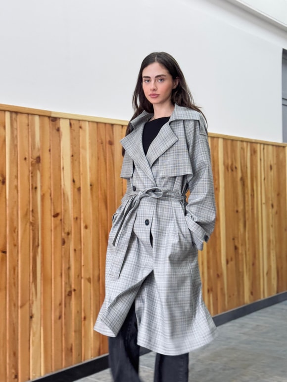 Retrobird Tasarım İngiliz Pelerin Model Gri Trenchcoat Ceket