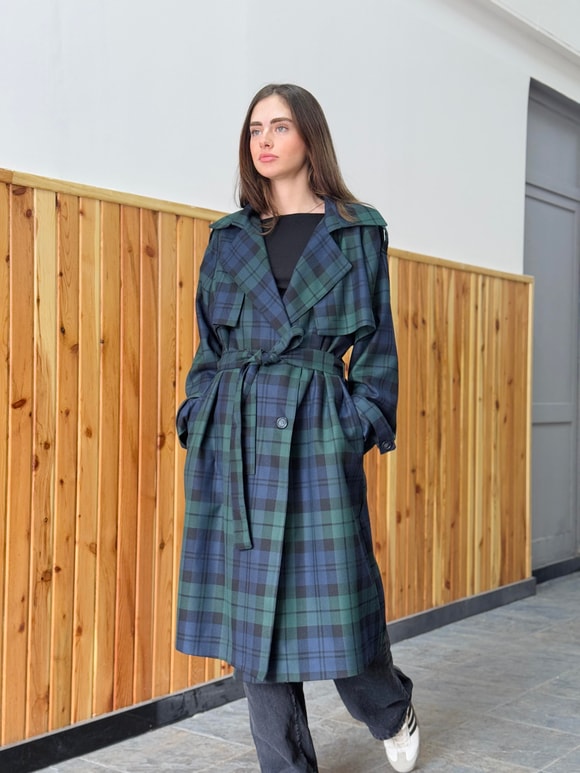 Retrobird Tasarım İngiliz Pelerin Model Yeşil Trenchcoat Ceket