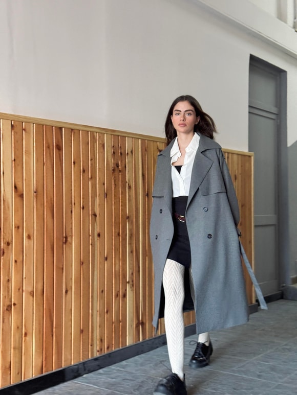 Retrobird Tasarım İngiliz Pelerin Model Füme Trenchcoat Ceket