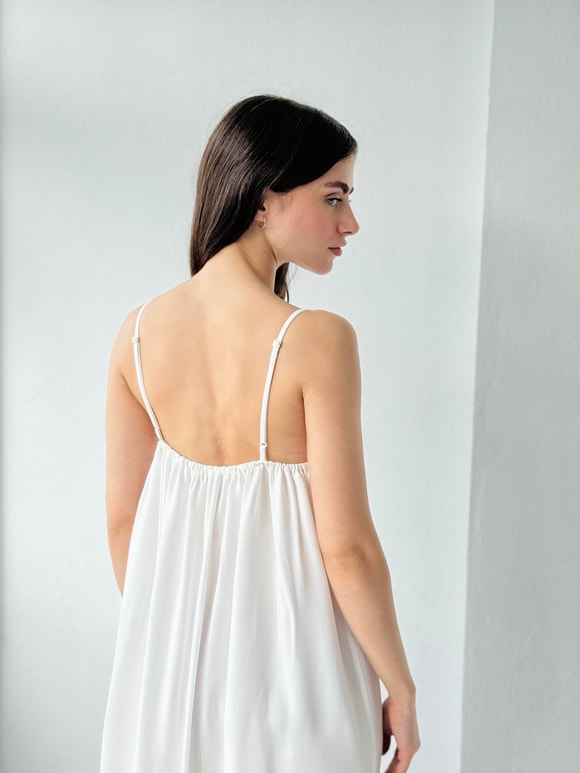 Retrobird Design June White Strap Slit Dress
