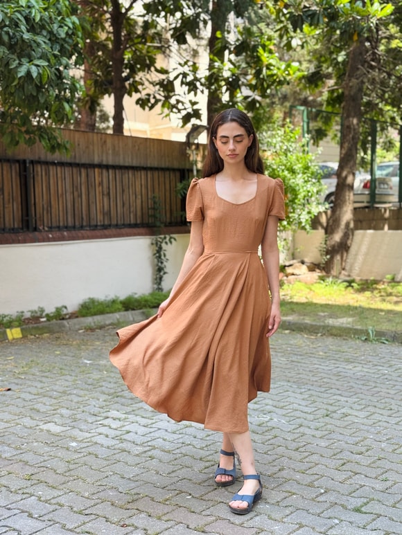 Retrobird Tasarım Matilda Tarçın Renkli Uzun Elbise