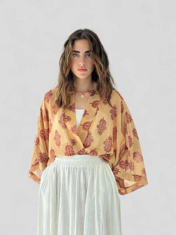 Retrobird Tasarım Camel Mini Kimono