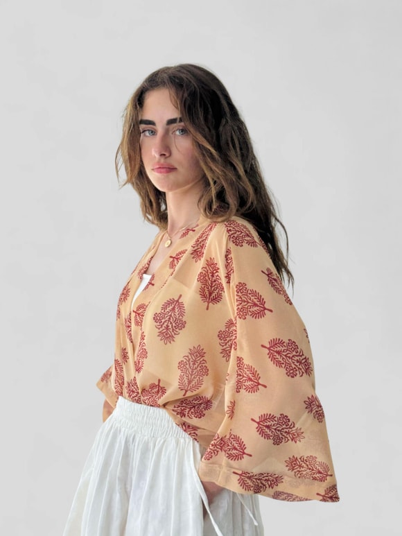 Retrobird Tasarım Camel Mini Kimono