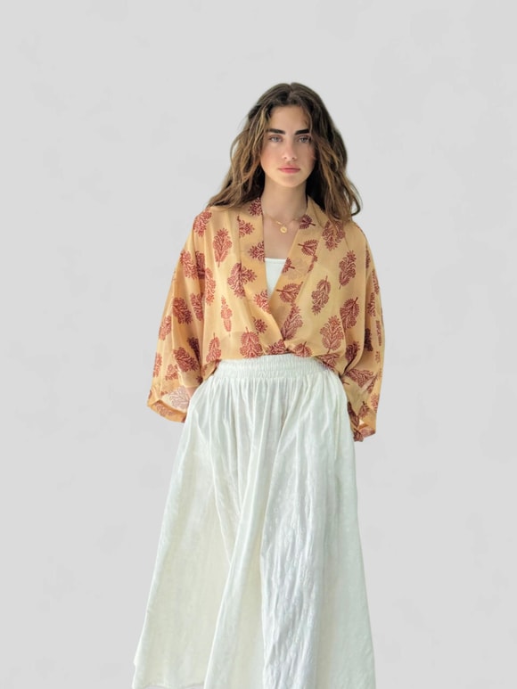 Retrobird Tasarım Camel Mini Kimono