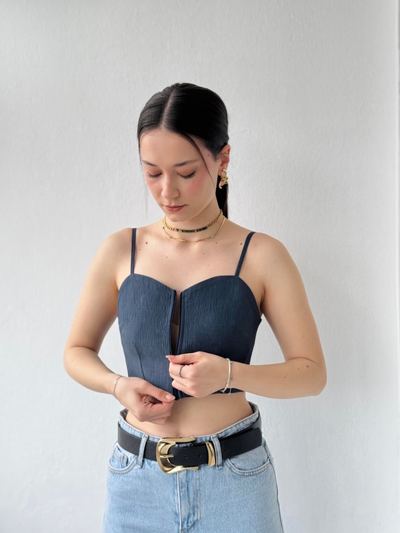 Retrobird Tasarım Önden Fermuarlı Lacivert Büstiyer