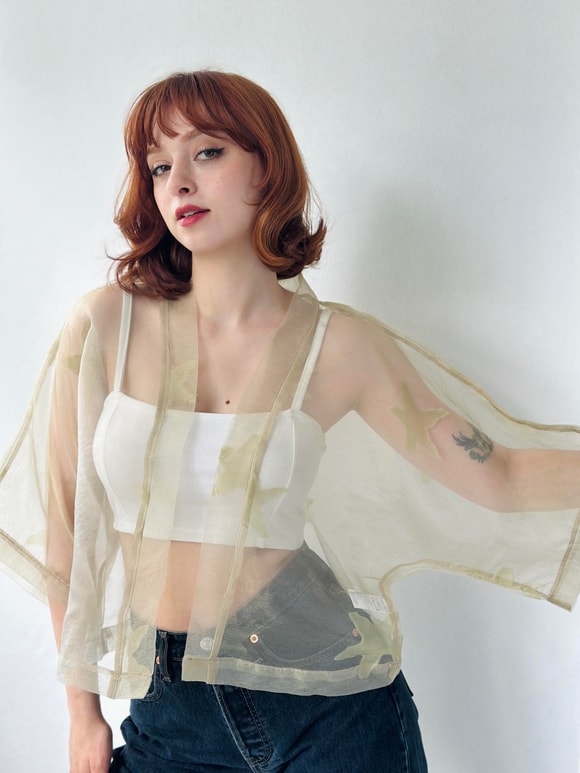 Retrobird Tasarım Çağla Organze Mini Kimono