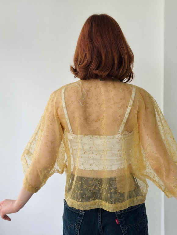 Retrobird Tasarım Hardal Organze Mini Kimono