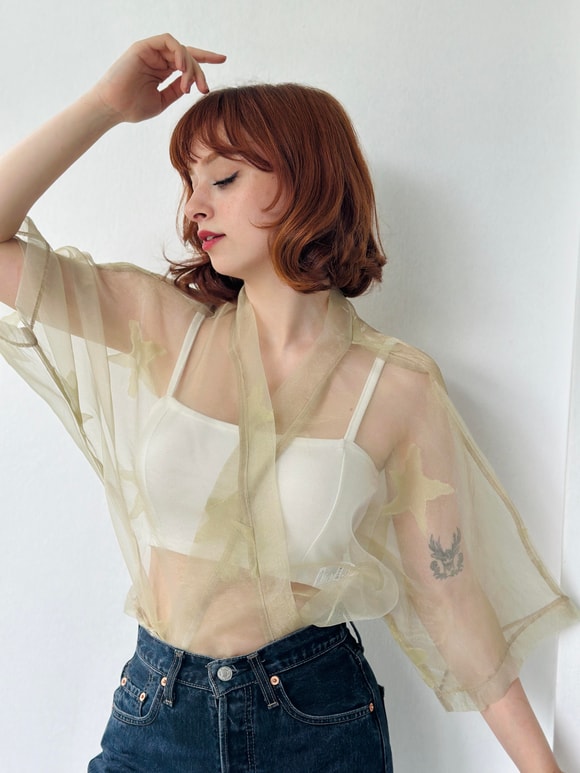 Retrobird Tasarım Çağla Organze Mini Kimono