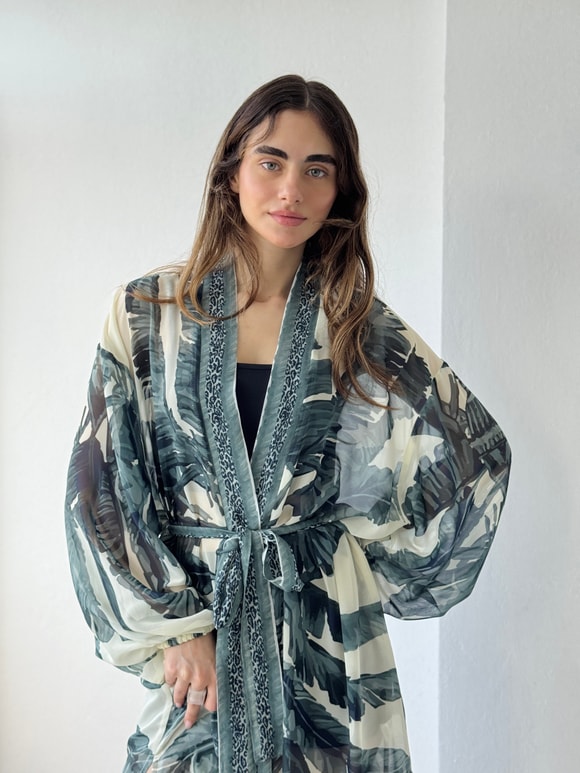 Retrobird Tasarım Yeşil Palmera Wrap Kimono