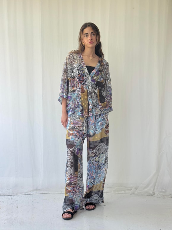 Retrobird Tasarım Şort Astarlı Açık Mavi Şifon Pantolon