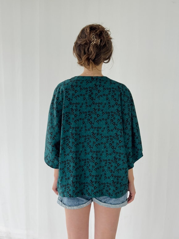 Retrobird Tasarım V Yaka Koyu Yeşil Kimono Gömlek