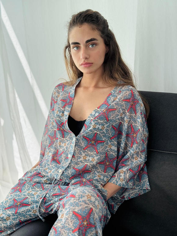 Retrobird Tasarım Çok Renkli V Yaka Şifon Kimono Gömlek