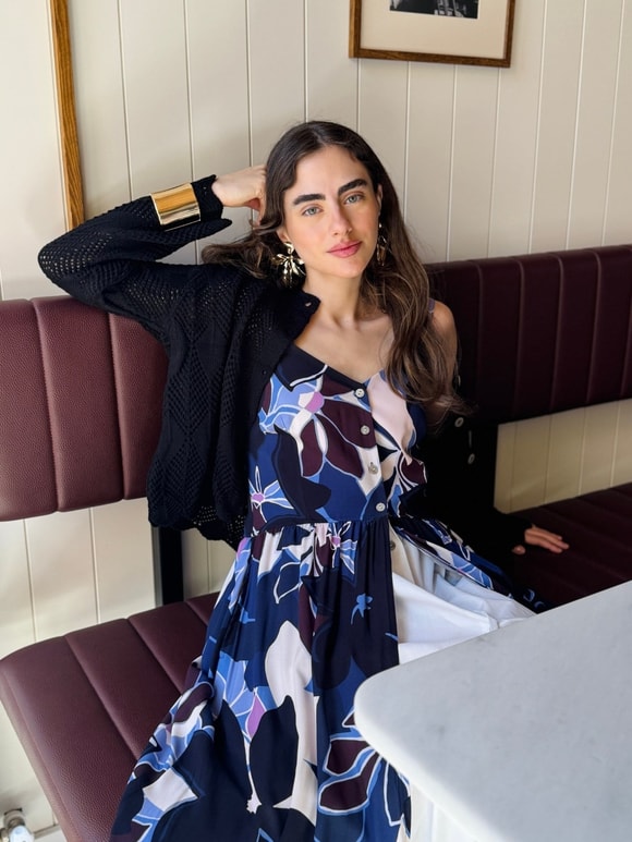 Retrobird Tasarım Viktorya Dönemi Countryside Koyu Mavi Elbise