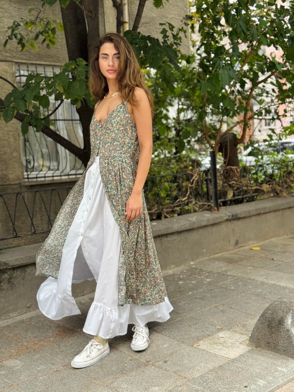 Retrobird Tasarım Viktorya Dönemi Countryside Yeşil Elbise