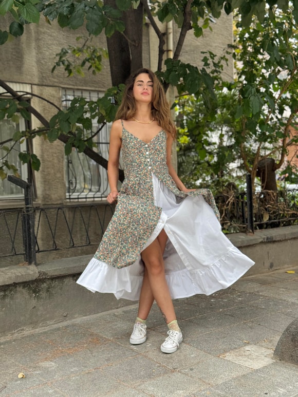 Retrobird Tasarım Viktorya Dönemi Countryside Yeşil Elbise