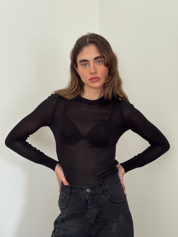 Retrobird Siyah Transparan Fit Triko Kazak