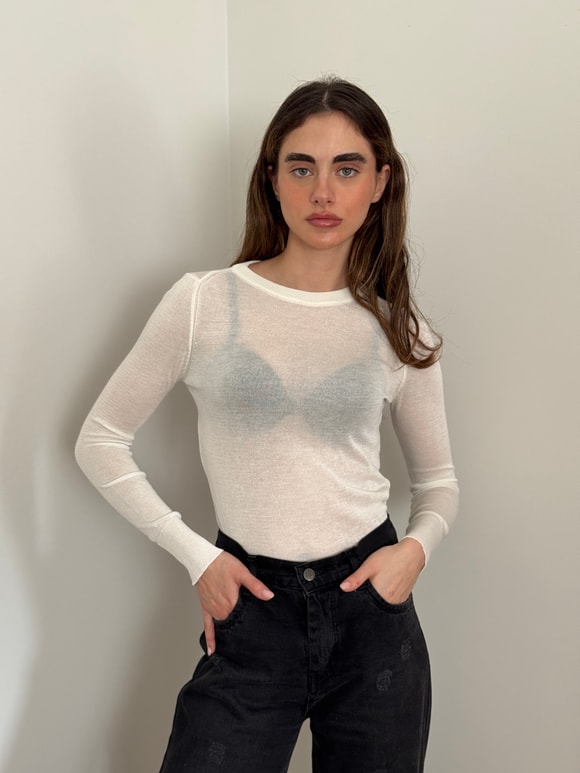 Retrobird Ecru Transparent Fit Knit Sweater